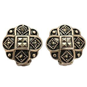 Sterling Silver Clip-On Earrings Cross Flower, Marcasites